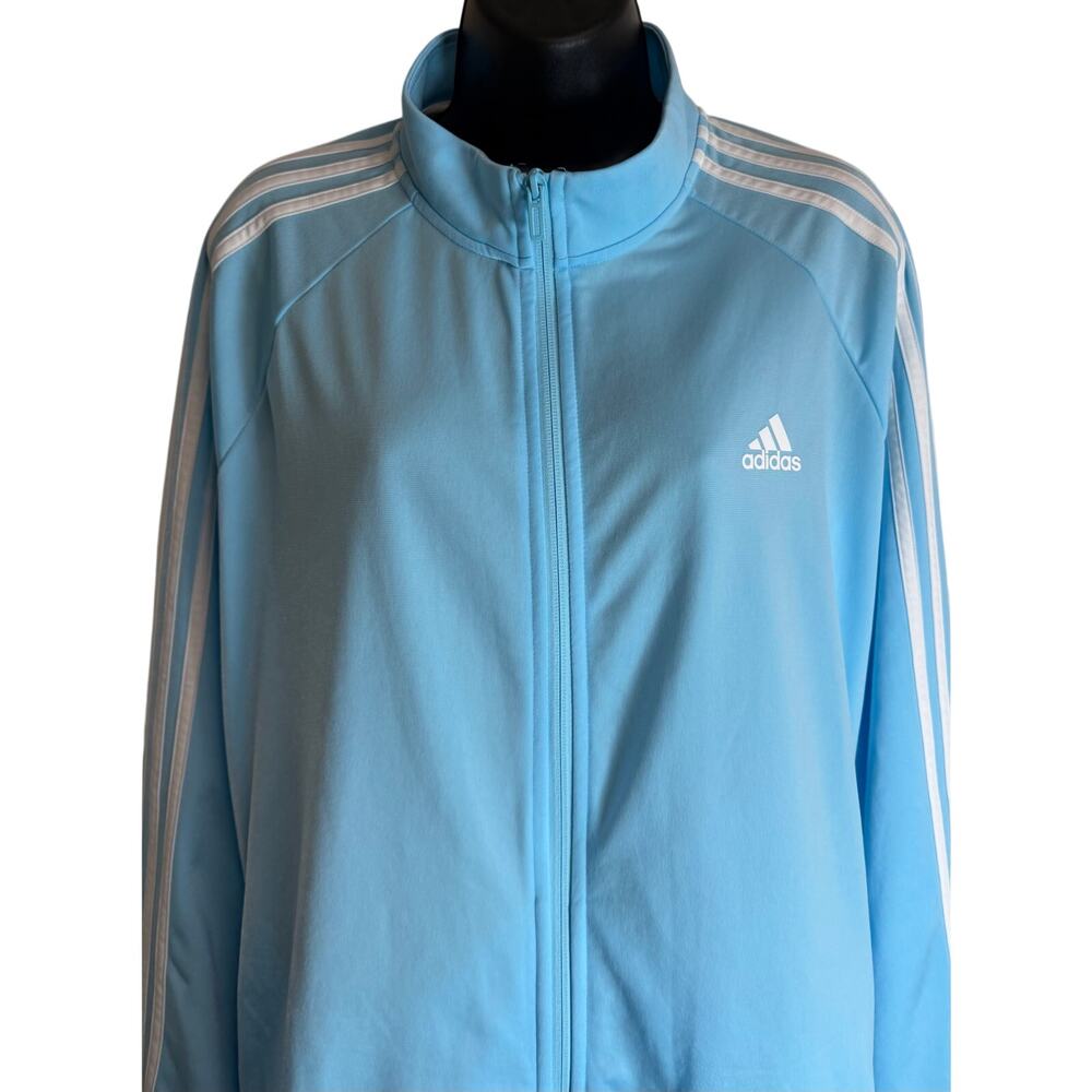 Adidas Track Jacket Womens 2X Blue 3 Stripe Full Zip Athletic Primegreen New - Picture 2 of 10